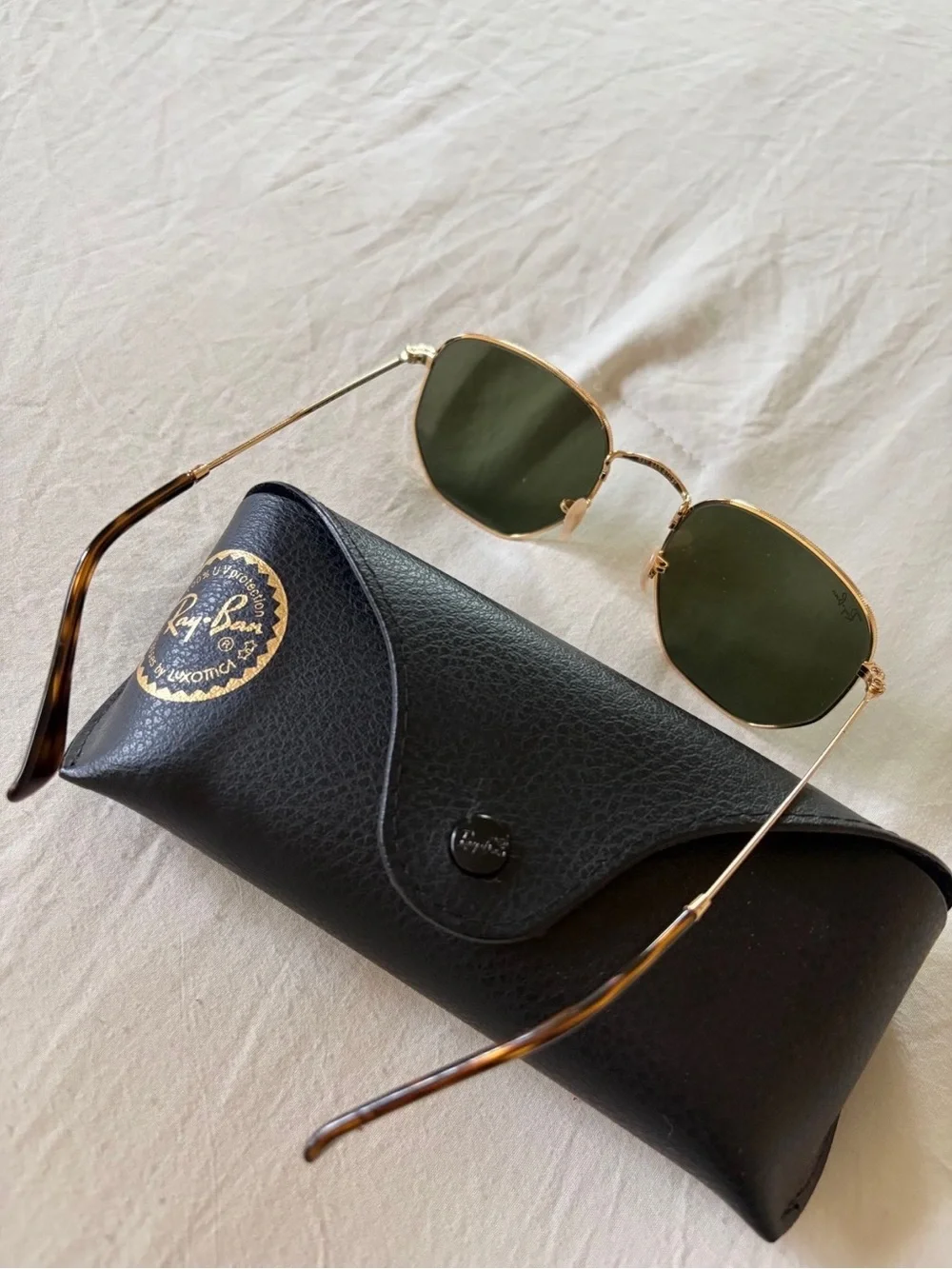 Ray-Ban Gold Frame Sunglasses with Green Lenses